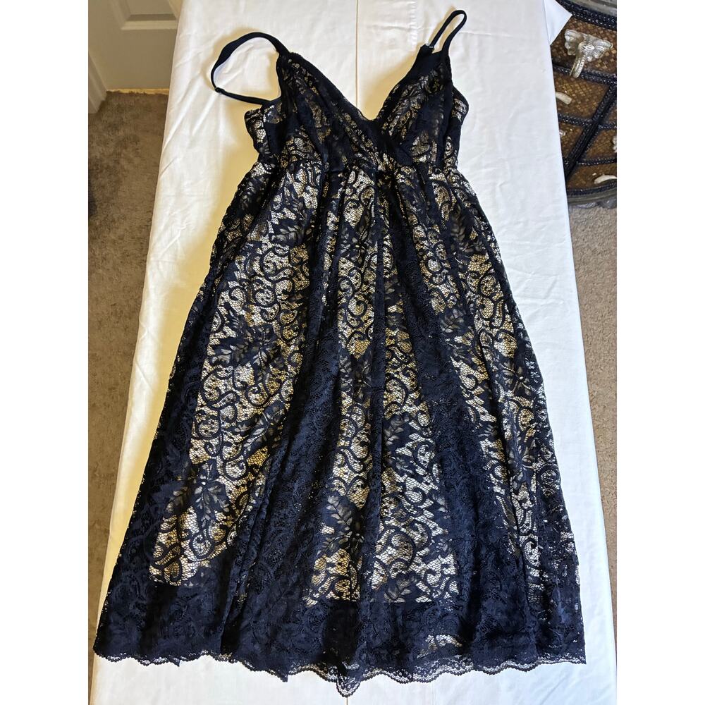 Sexy Black Lace Goth-core Babydoll Dress Size 0 Large Nude Lined Sleeveless